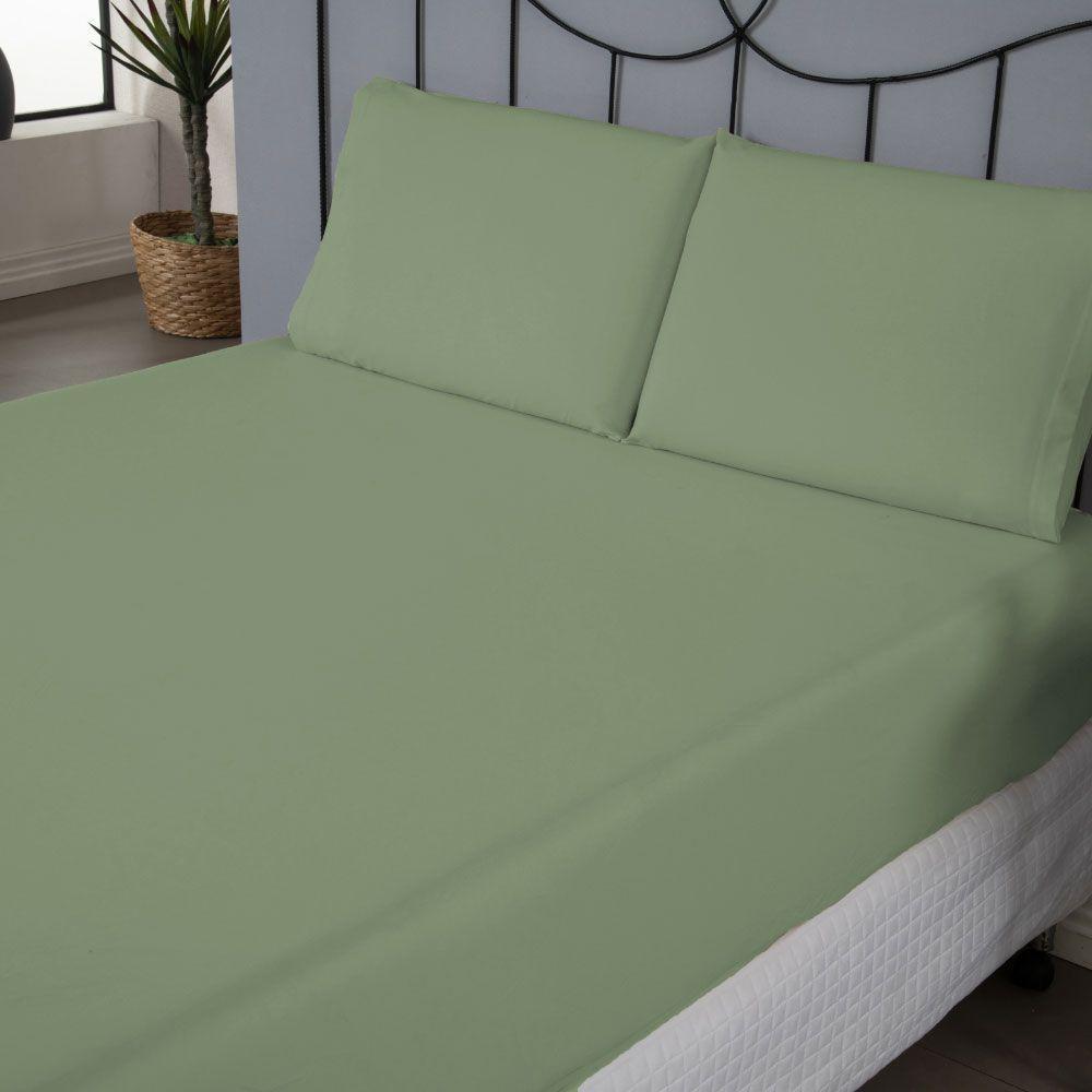 Jogo De Lençol Usual Queen 3 Peças Percal 180 Fios - Verde - 80% Poliéster- 20% Algodão - 3