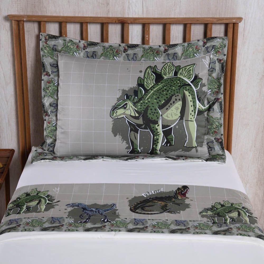 Jogo De Lençol Juvenil Boy 3 Peças Micropercal 300 Fios Estampado - Dinossauro - 100% Poliéster - 2