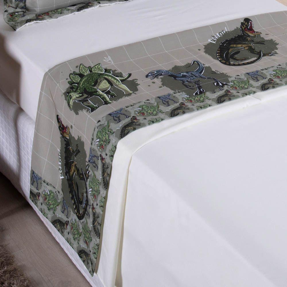 Jogo De Lençol Juvenil Boy 3 Peças Micropercal 300 Fios Estampado - Dinossauro - 100% Poliéster - 3