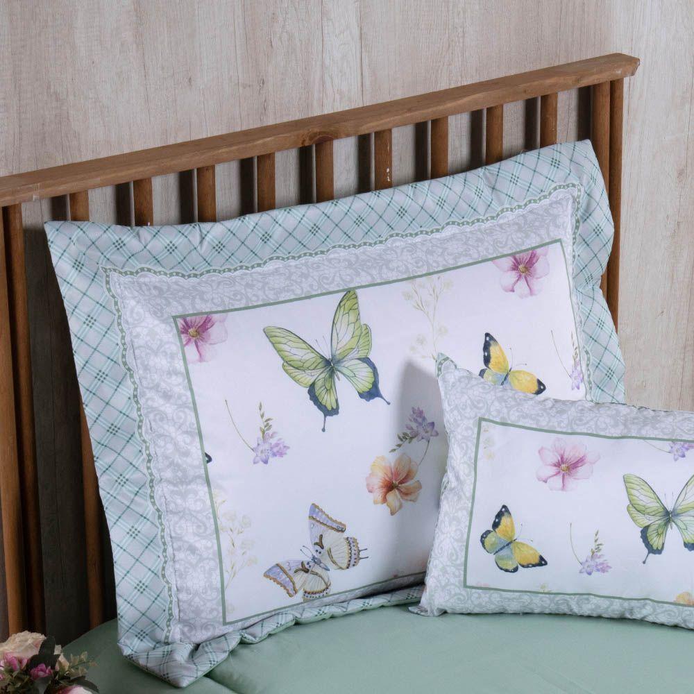 Kit Edredom Juvenil Solteiro 04 Peças Estampado 300 Fios - Borboleta - 100% Poliéster - 3