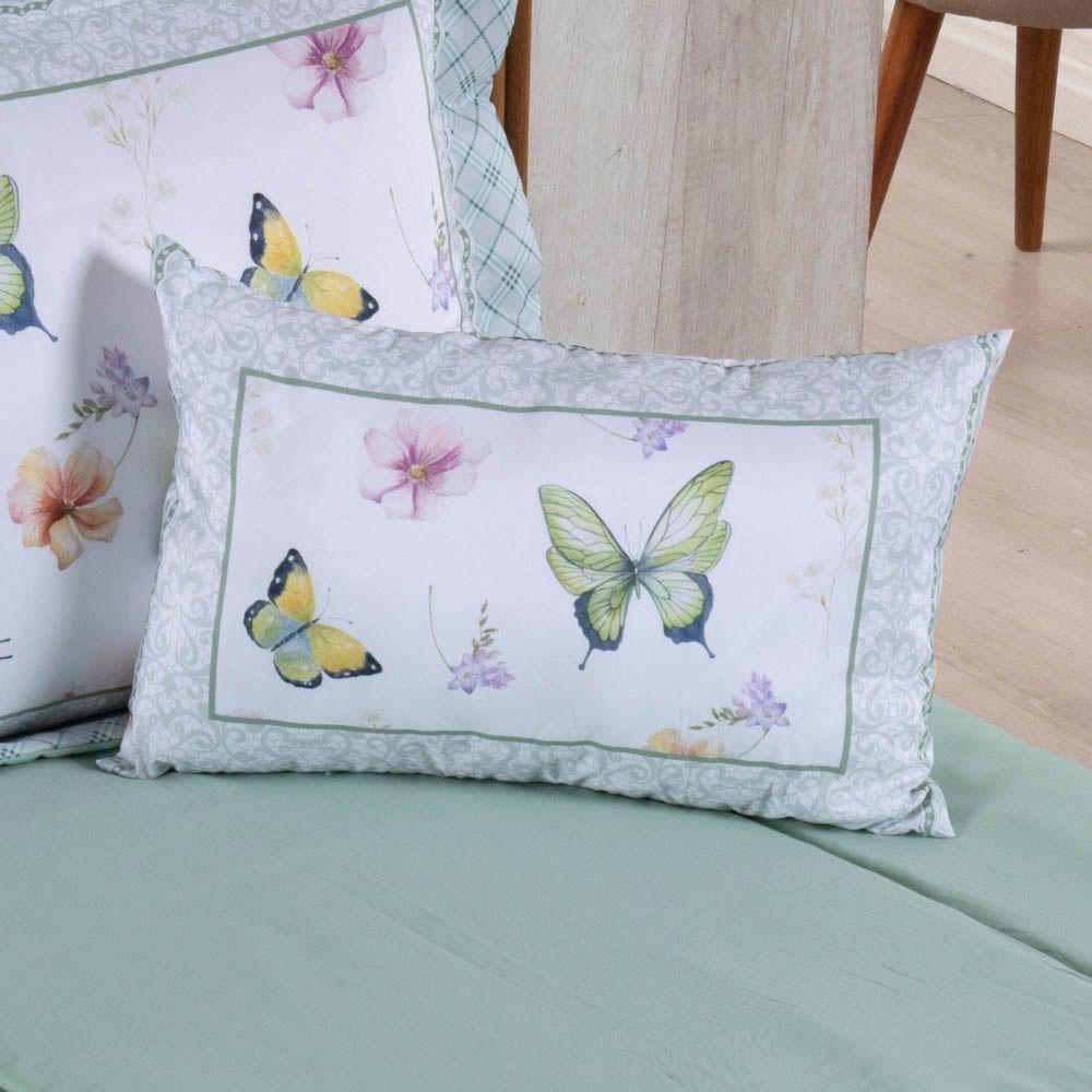 Kit Edredom Juvenil Solteiro 04 Peças Estampado 300 Fios - Borboleta - 100% Poliéster - 4