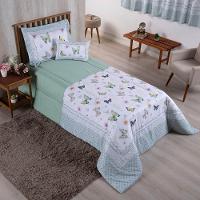 Kit Edredom Juvenil Solteiro 04 Peças Estampado 300 Fios - Borboleta - 100% Poliéster - 1