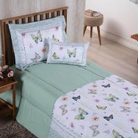 Kit Edredom Juvenil Solteiro 04 Peças Estampado 300 Fios - Borboleta - 100% Poliéster - 2