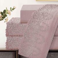 Jogo De Lençol Lummi Queen 4 Peças Percal 300 Fios Bordado Inglês Macio - Malva - 100% Poliéster - 2