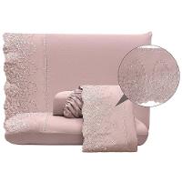 Jogo De Lençol Lummi Queen 4 Peças Percal 300 Fios Bordado Inglês Macio - Malva - 100% Poliéster - 5