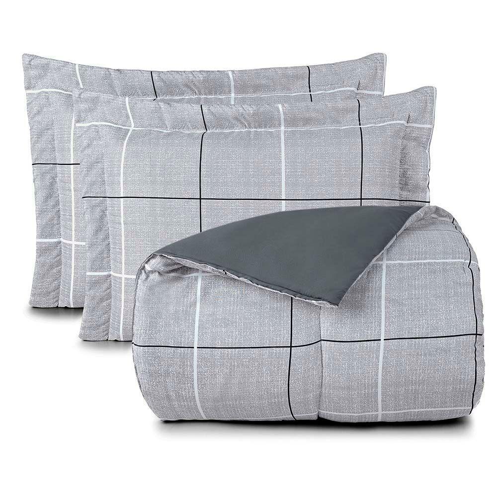 Kit Edredom Júlia Queen 3 Peças Dupla Face Micropercal 200 Fios - Dallas - 100% Poliéster - 4