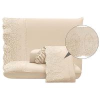 Jogo De Lençol Lummi Casal 4 Peças Percal 300 Fios Bordado Inglês Macio - Pérola - 100% Poliéster - 4