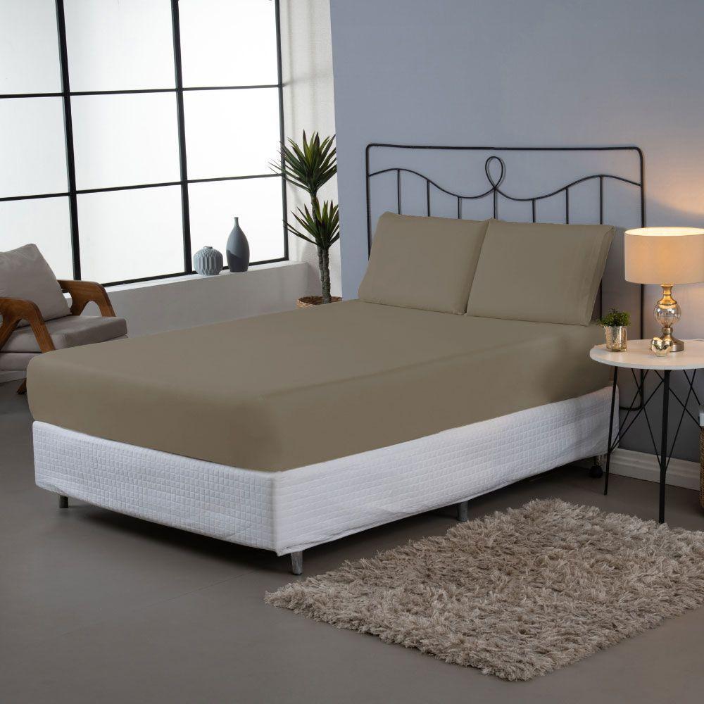 Jogo De Lençol Usual Queen 3 Peças Percal 180 Fios - Marrom - 80% Poliéster- 20% Algodão - 2