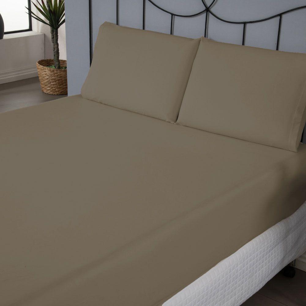 Jogo De Lençol Usual Queen 3 Peças Percal 180 Fios - Marrom - 80% Poliéster- 20% Algodão - 3
