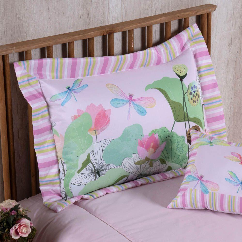 Kit Edredom Juvenil Solteiro 04 Peças Estampado 300 Fios - Libélula - 100% Poliéster - 3