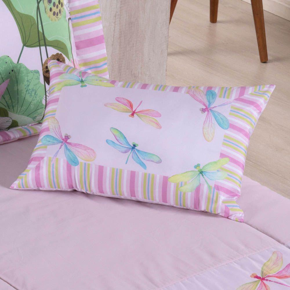Kit Edredom Juvenil Solteiro 04 Peças Estampado 300 Fios - Libélula - 100% Poliéster - 4