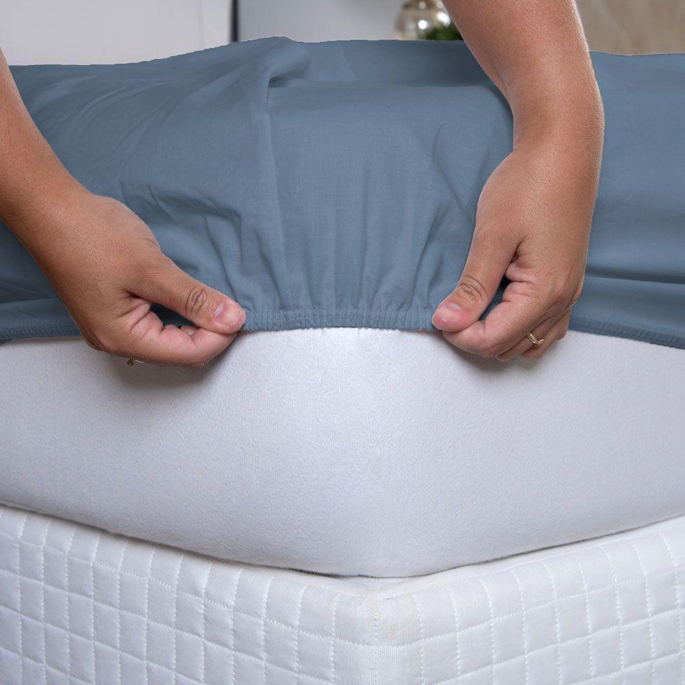 Jogo De Lençol Usual Casal 3 Peças Percal 180 Fios - Azul Escuro - 80% Poliéster- 20% Algodão - 5