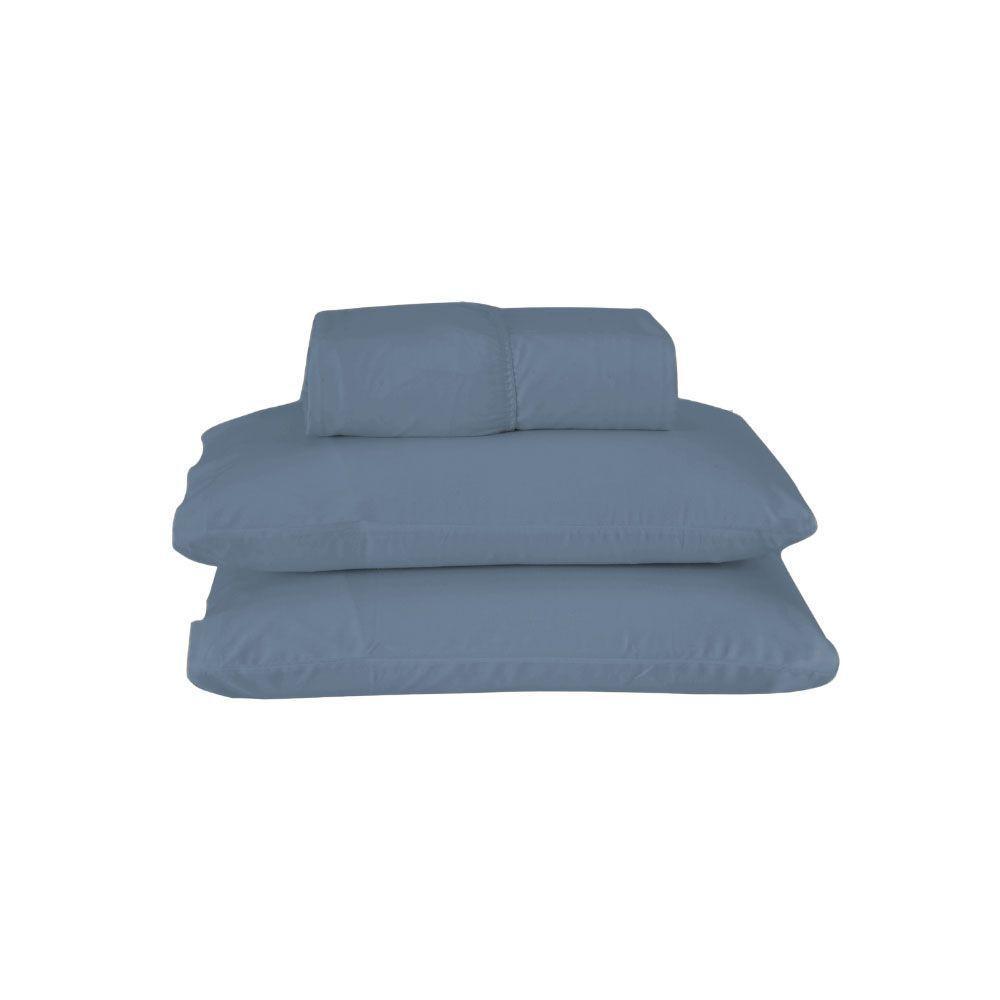 Jogo De Lençol Usual King 3 Peças Percal 180 Fios - Azul Escuro - 80% Poliéster- 20% Algodão - 1