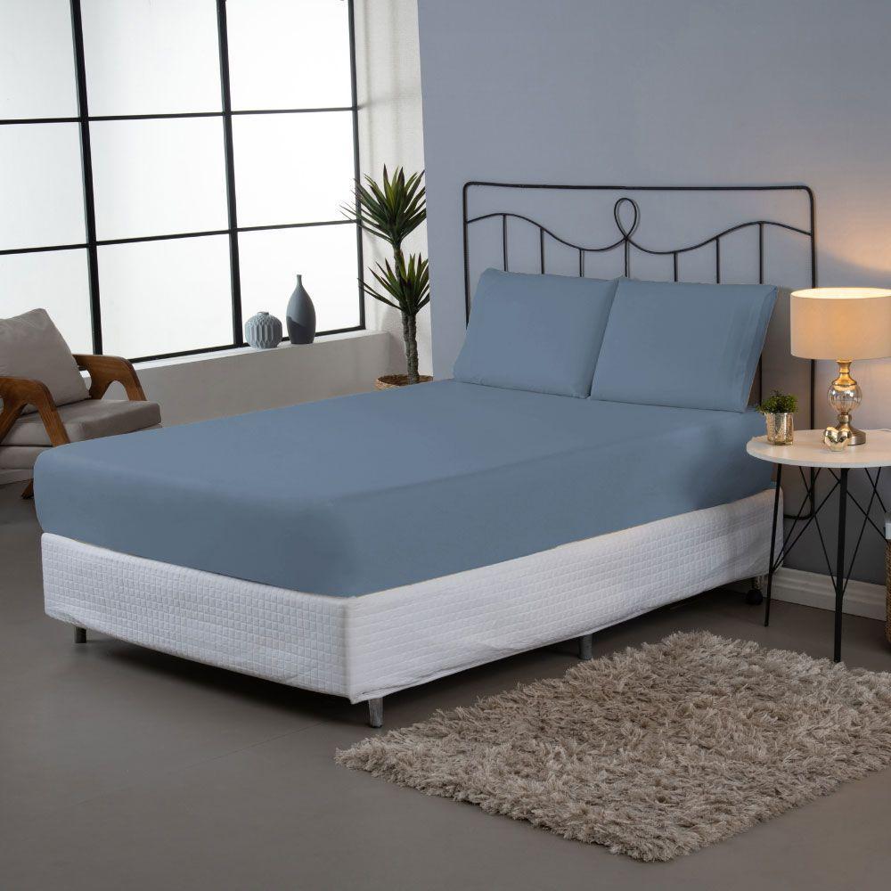 Jogo De Lençol Usual King 3 Peças Percal 180 Fios - Azul Escuro - 80% Poliéster- 20% Algodão - 2