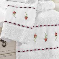 Jogo De Banho Toalhas Yasmin 5 Peças 100% Algodão 320g-m² Suave Floral - Branco - 2