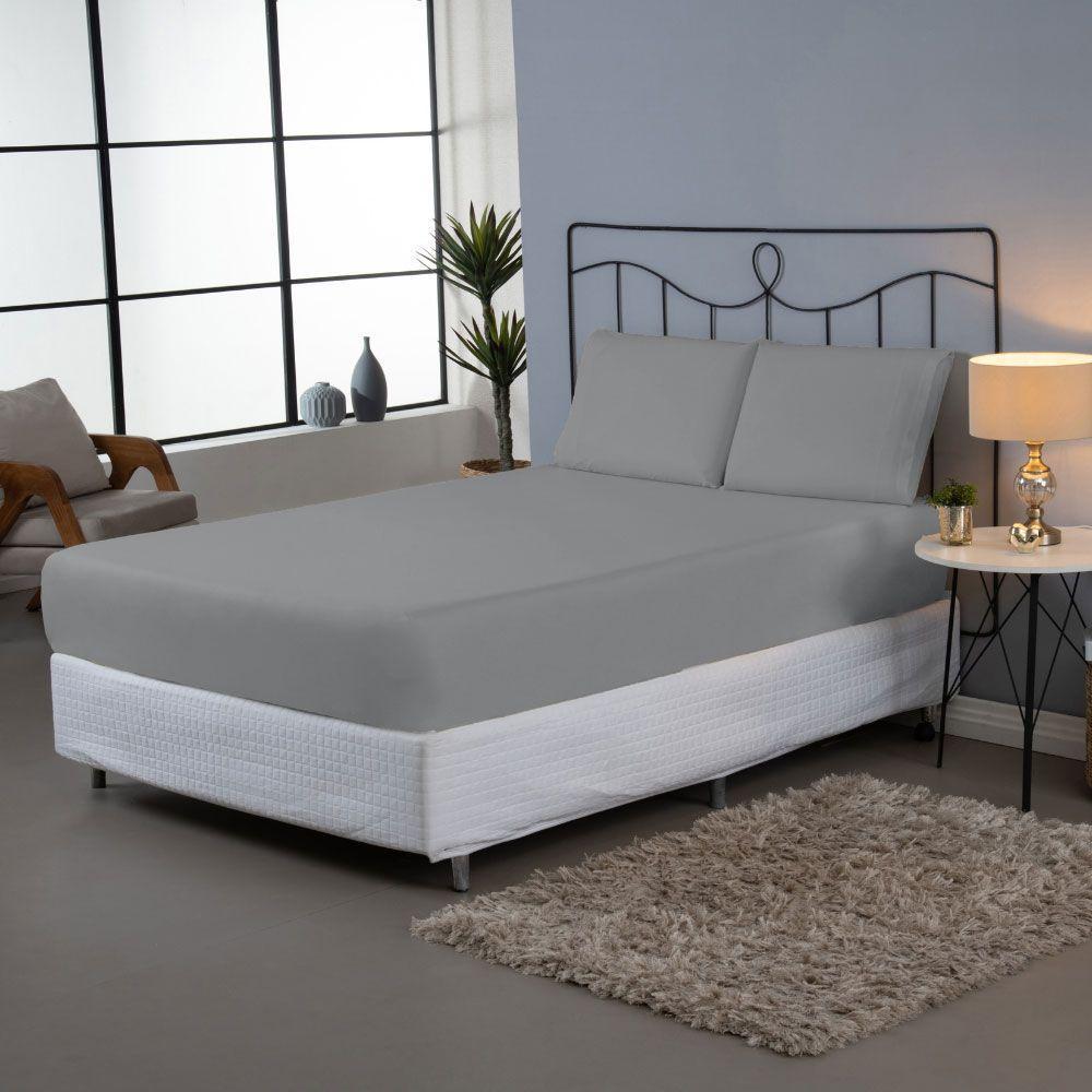 Jogo De Lençol Usual Queen 3 Peças Percal 180 Fios - Cinza - 80% Poliéster- 20% Algodão - 2