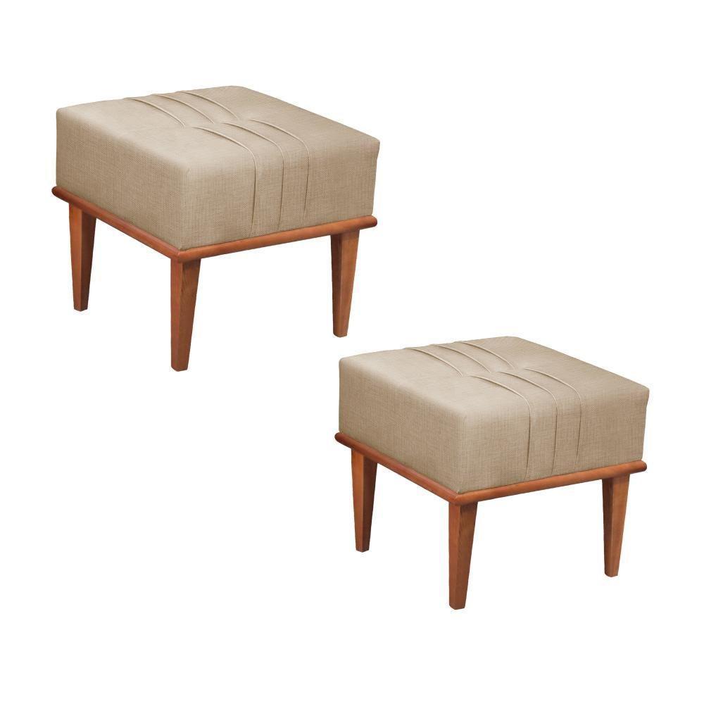 Conjunto - 2 Puffs Banqueta Maya Luxo Castellar Móbile Linho Bege - 1