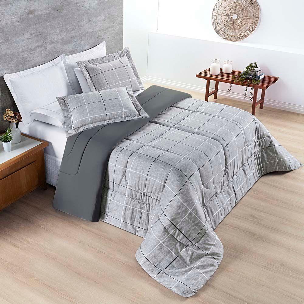 Kit Edredom Júlia Super King 3 Peças Dupla Face Micropercal 200 Fios - Dallas - 100% Poliéster - 2