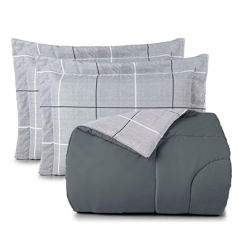 Kit Edredom Júlia Super King 3 Peças Dupla Face Micropercal 200 Fios - Dallas - 100% Poliéster - 5