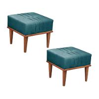 Conjunto - 2 Puffs Banqueta Maya Luxo Castellar Móbile Linho Azul - 1