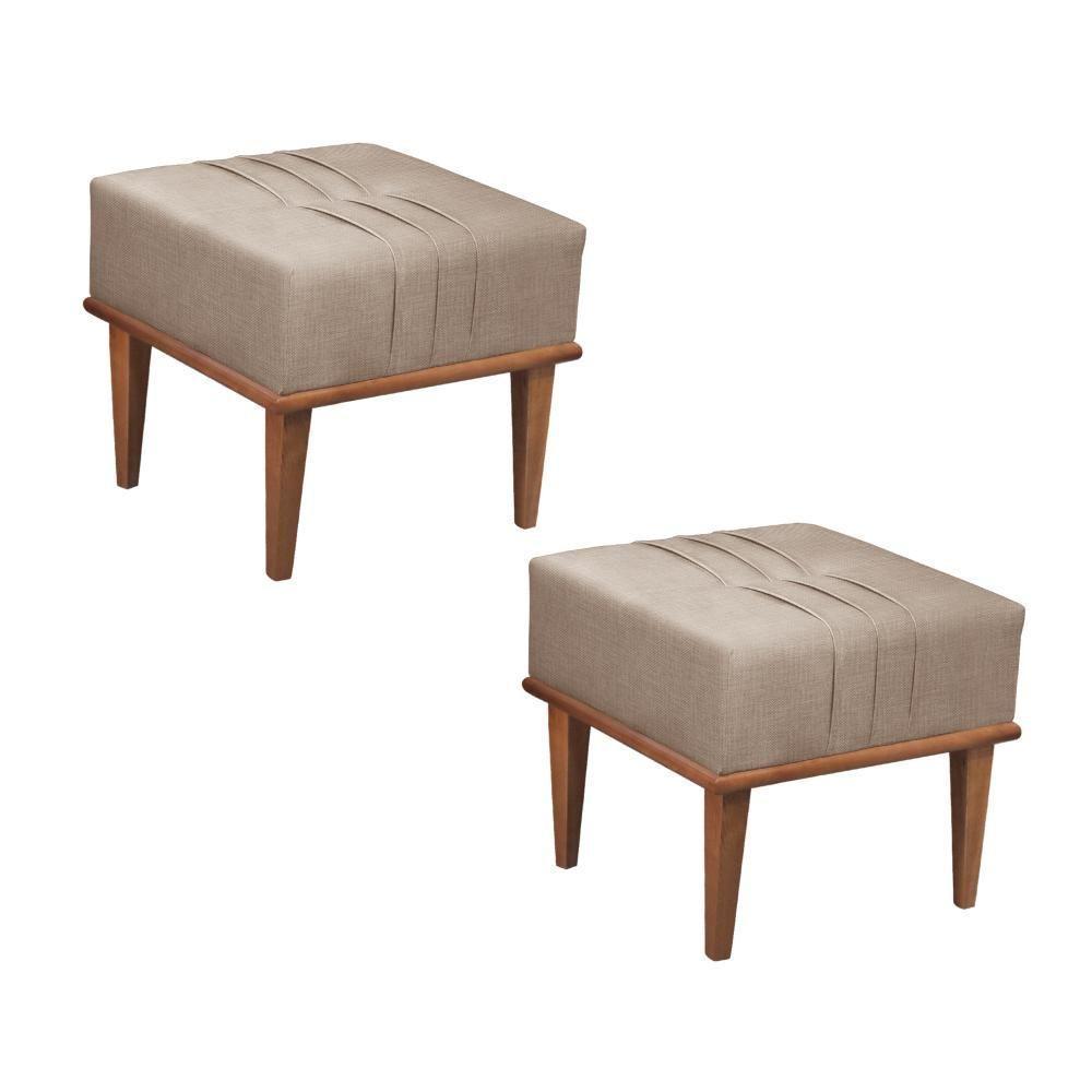 Conjunto - 2 Puffs Banqueta Maya Luxo Castellar Móbile Linho Cappuccino - 1