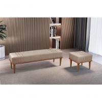 Conjunto - 2 Puffs Banqueta Maya Luxo Castellar Móbile Linho Cappuccino - 9