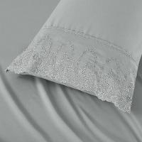 Jogo De Lençol Lummi King 4 Peças Percal 300 Fios Bordado Inglês Macio - Cinza - 100% Poliéster - 3