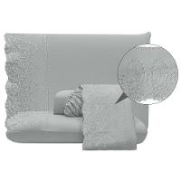 Jogo De Lençol Lummi King 4 Peças Percal 300 Fios Bordado Inglês Macio - Cinza - 100% Poliéster - 4