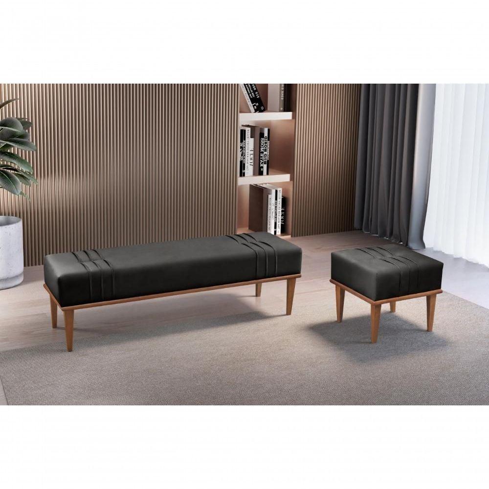 Conjunto - 2 Puffs Banqueta Maya Luxo Castellar Móbile Corino Preto - 5