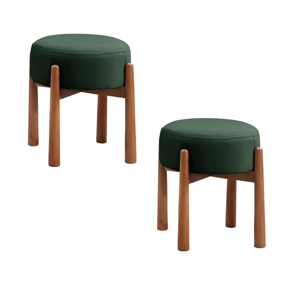 Conjunto - 2 Puffs Banqueta Lotus Luxo Castellar Móbile Veludo Verde - 1