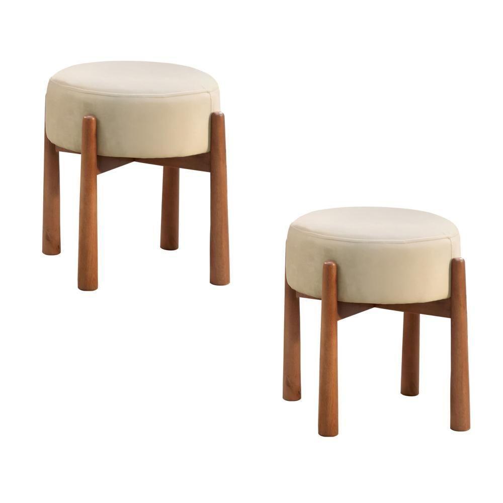 Conjunto - 2 Puffs Banqueta Lotus Luxo Castellar Móbile Veludo Bege Claro - 1