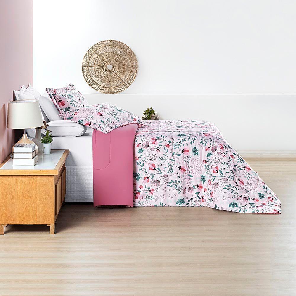 Kit Edredom Júlia King 3 Peças Dupla Face Micropercal 200 Fios Floral - Bothanica - 100% Poliéster - 3