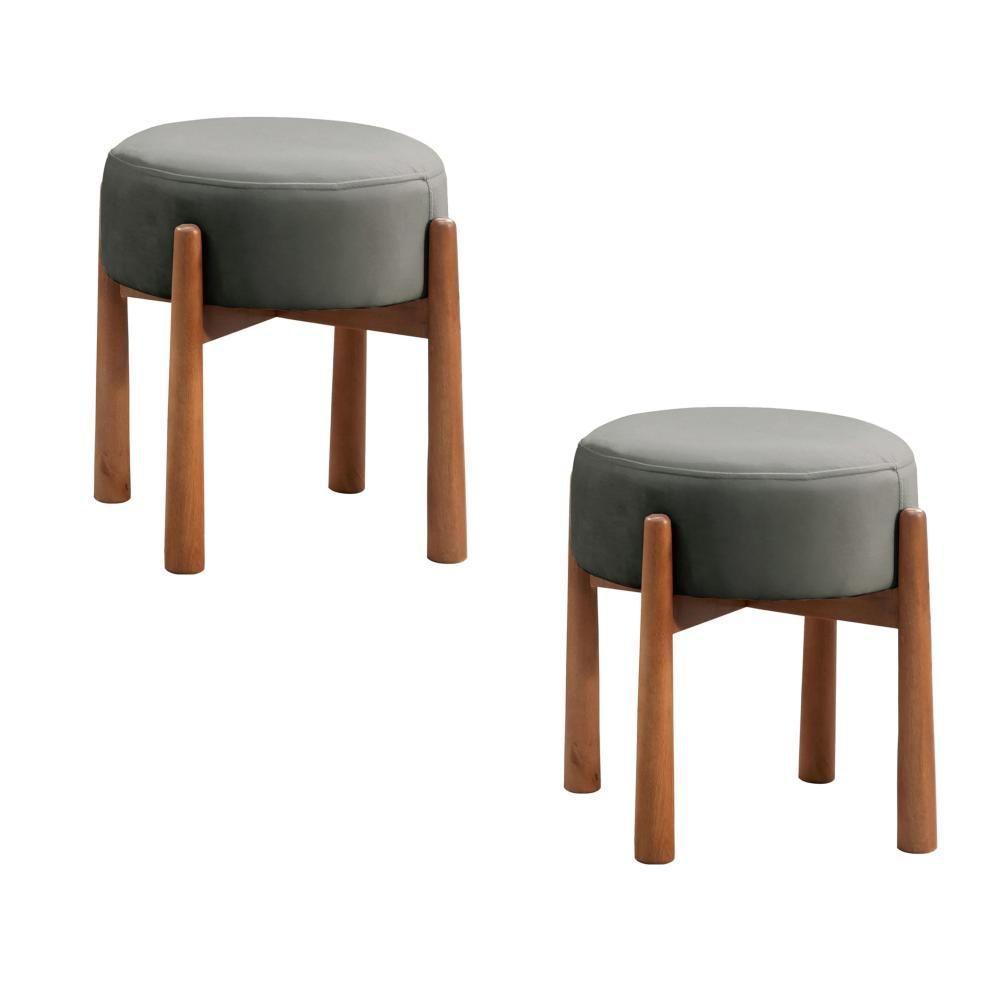 Conjunto - 2 Puffs Banqueta Lotus Luxo Castellar Móbile Linho Cinza - 1