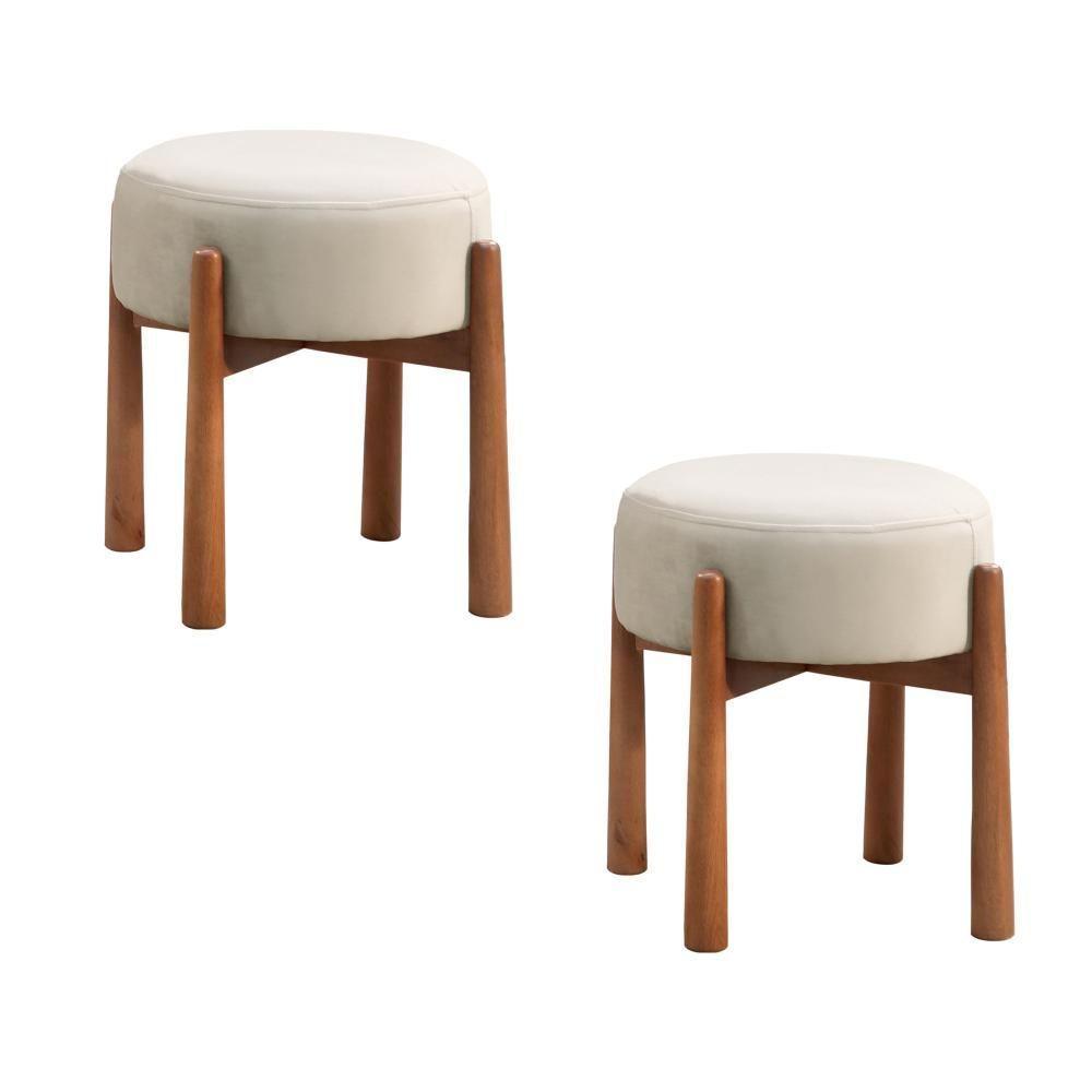 Conjunto - 2 Puffs Banqueta Lotus Luxo Castellar Móbile Linho Bege Claro - 1