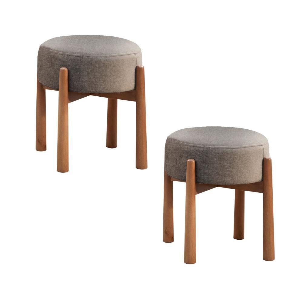 Conjunto - 2 Puffs Banqueta Lotus Luxo Castellar Móbile Linho Cappuccino - 1