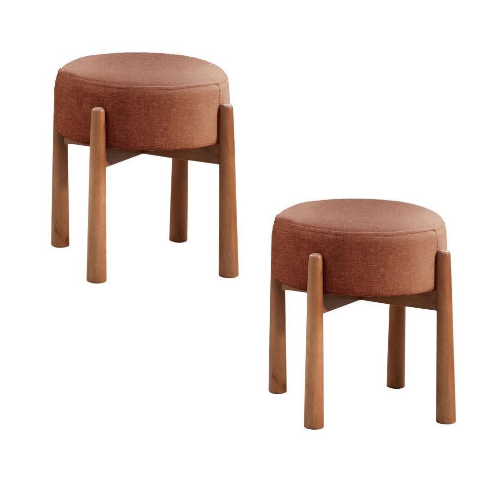 Conjunto - 2 Puffs Banqueta Lotus Luxo Castellar Móbile Linho Terracota - 1