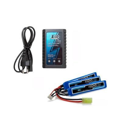Bateria Airsoft Lipo 11.1v-3s 1100mah 20c-40c + Carregador