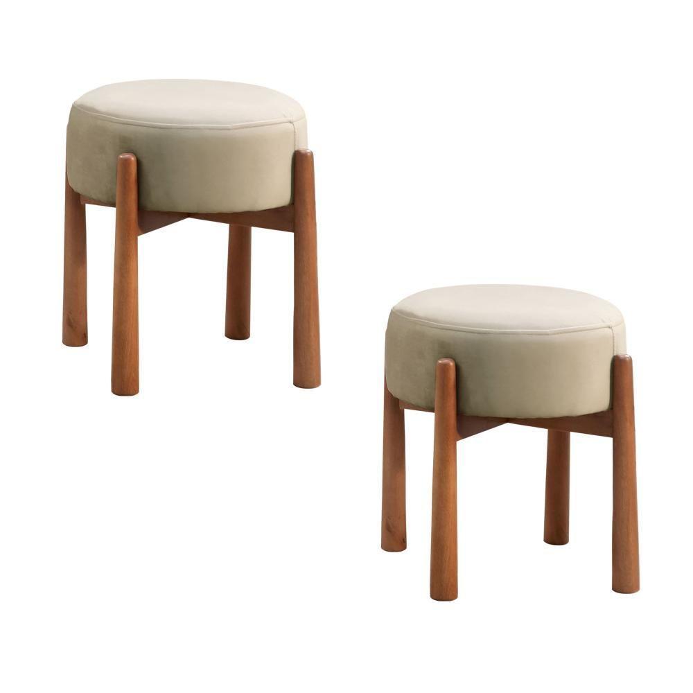 Conjunto - 2 Puffs Banqueta Lotus Luxo Castellar Móbile Linho Bege - 1