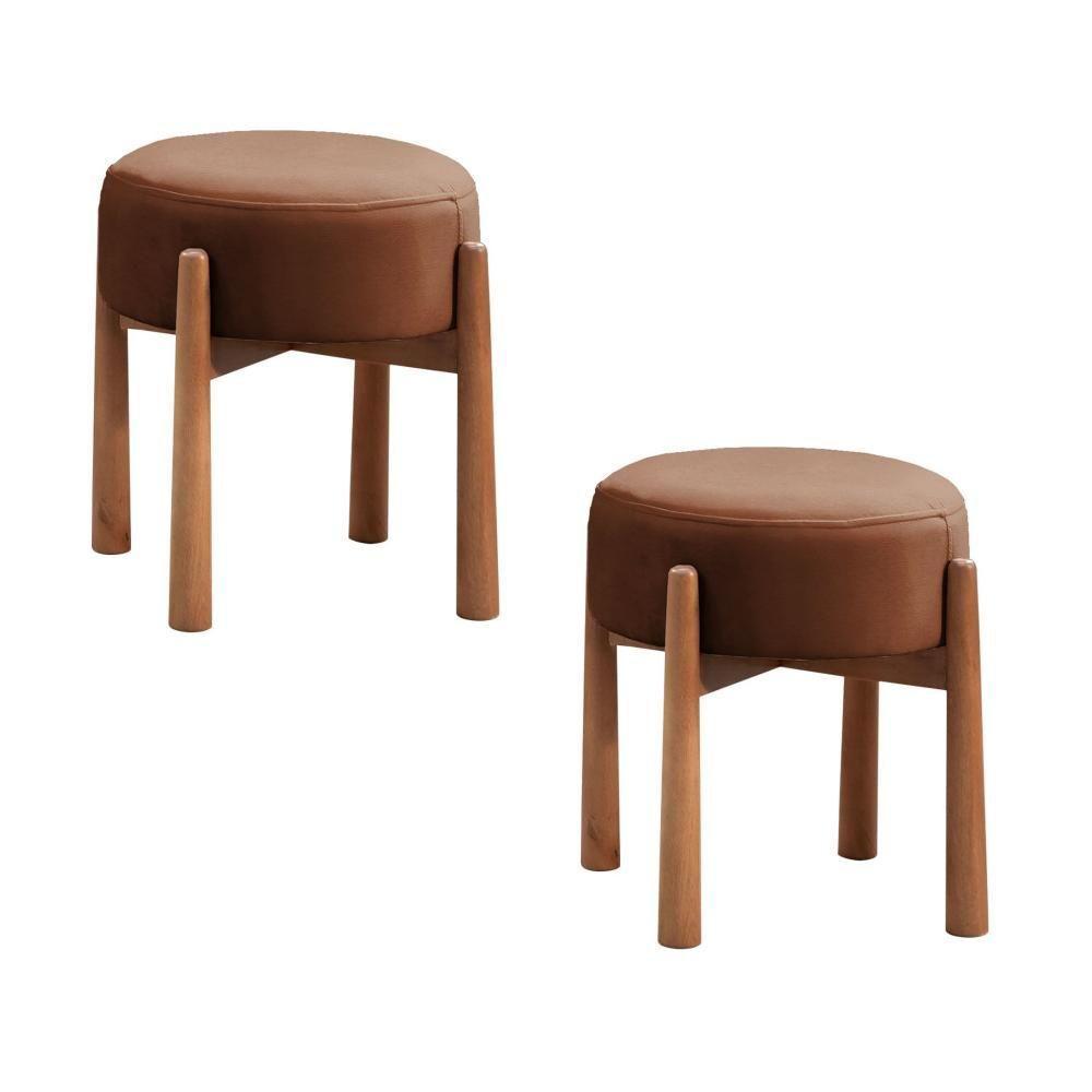 Conjunto - 2 Puffs Banqueta Lotus Luxo Castellar Móbile Corino Caramelo - 1