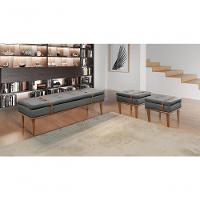 Conjunto - 2 Puffs Banqueta Londres Luxo Castellar Móbile Linho Cinza - 5