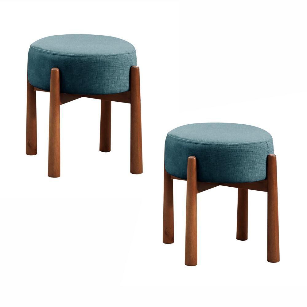 Conjunto - 2 Puffs Banqueta Lotus Luxo Castellar Móbile Linho Azul - 1