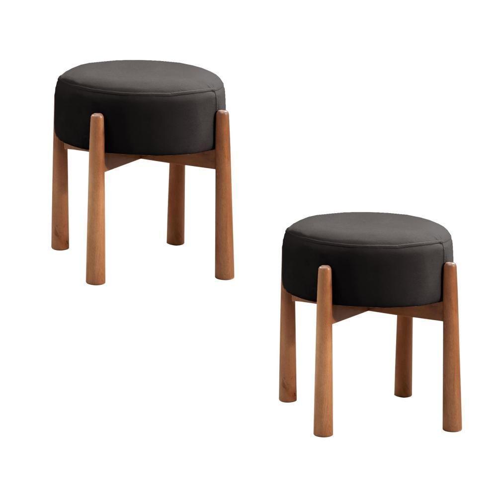 Conjunto - 2 Puffs Banqueta Lotus Luxo Castellar Móbile Corino Preto - 1