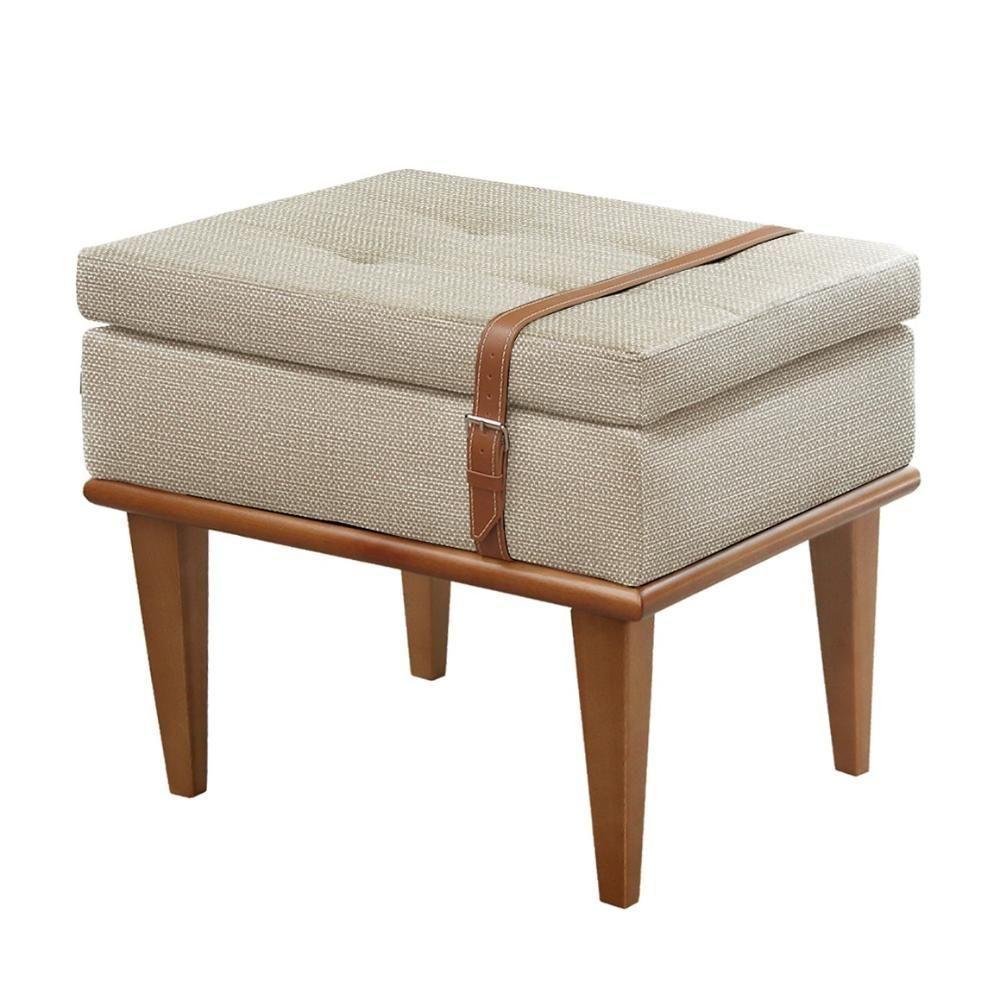 Conjunto - 2 Puffs Banqueta Londres Luxo Castellar Móbile Linho Bege Claro - 4