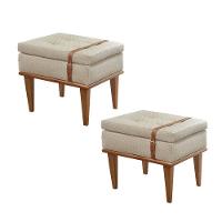 Conjunto - 2 Puffs Banqueta Londres Luxo Castellar Móbile Linho Bege Claro - 1