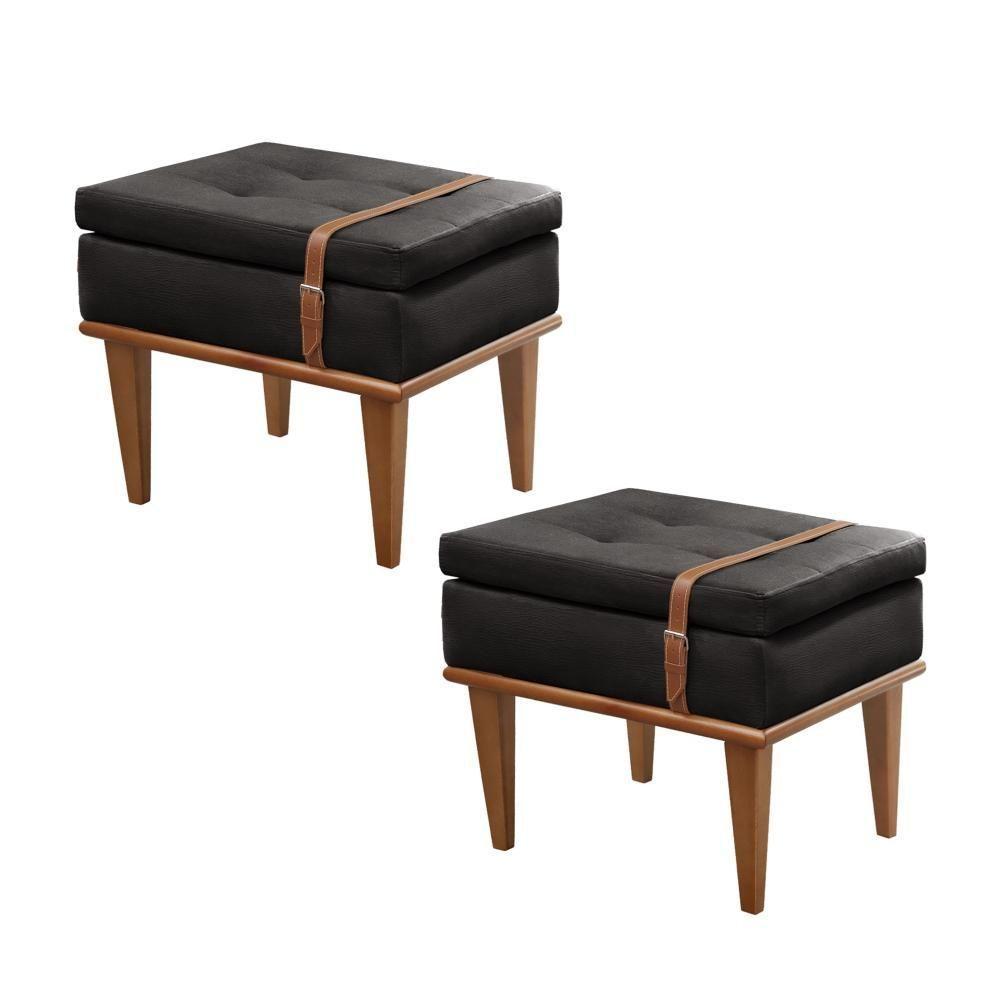 Conjunto - 2 Puffs Banqueta Londres Luxo Castellar Móbile Corino Preto - 1