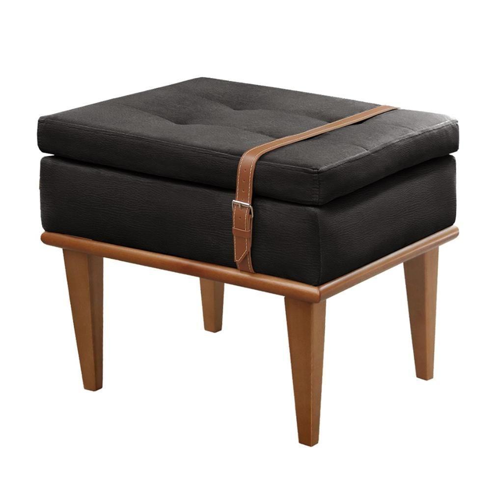 Conjunto - 2 Puffs Banqueta Londres Luxo Castellar Móbile Corino Preto - 5