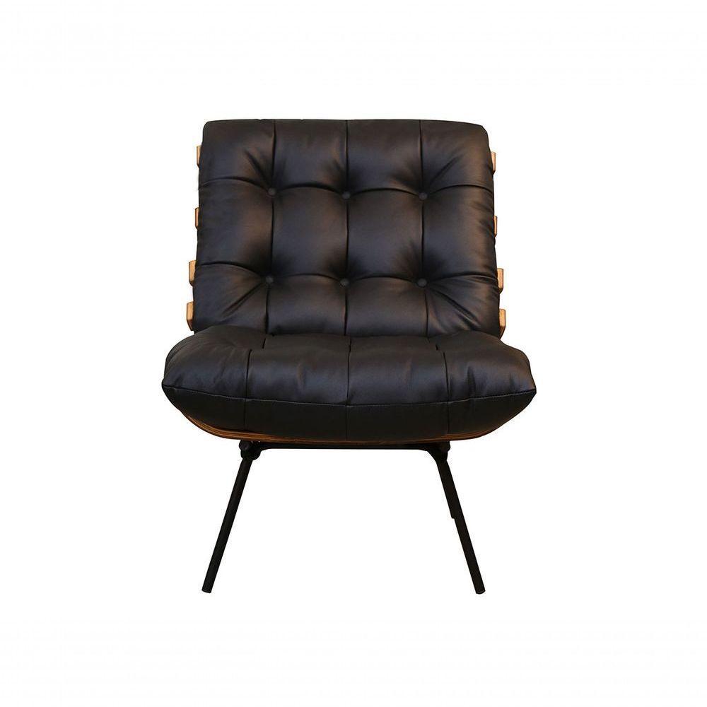 Poltrona E Puff Giratórios De Couro Costela Wood Light Blue - 3