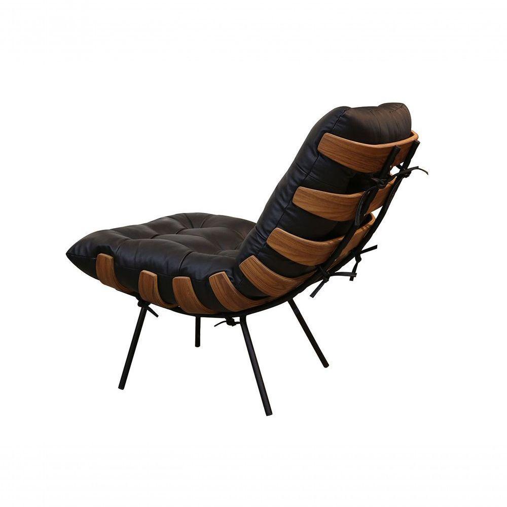 Poltrona E Puff Giratórios De Couro Costela Wood Light Blue - 4