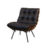 Poltrona E Puff Giratórios De Couro Costela Wood Light Blue - 1