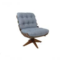 Poltrona E Puff Giratórios De Couro Costela Wood Light Blue - 10